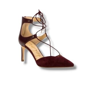 Like New💜 SAM EDELMAN Women's Taylor Burgundy Leather/Suede Lace-Up Court Heels